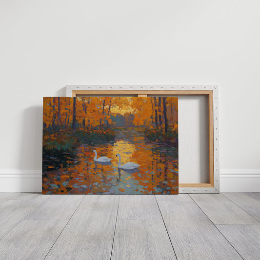 Swans Beneath the Amber Canopy