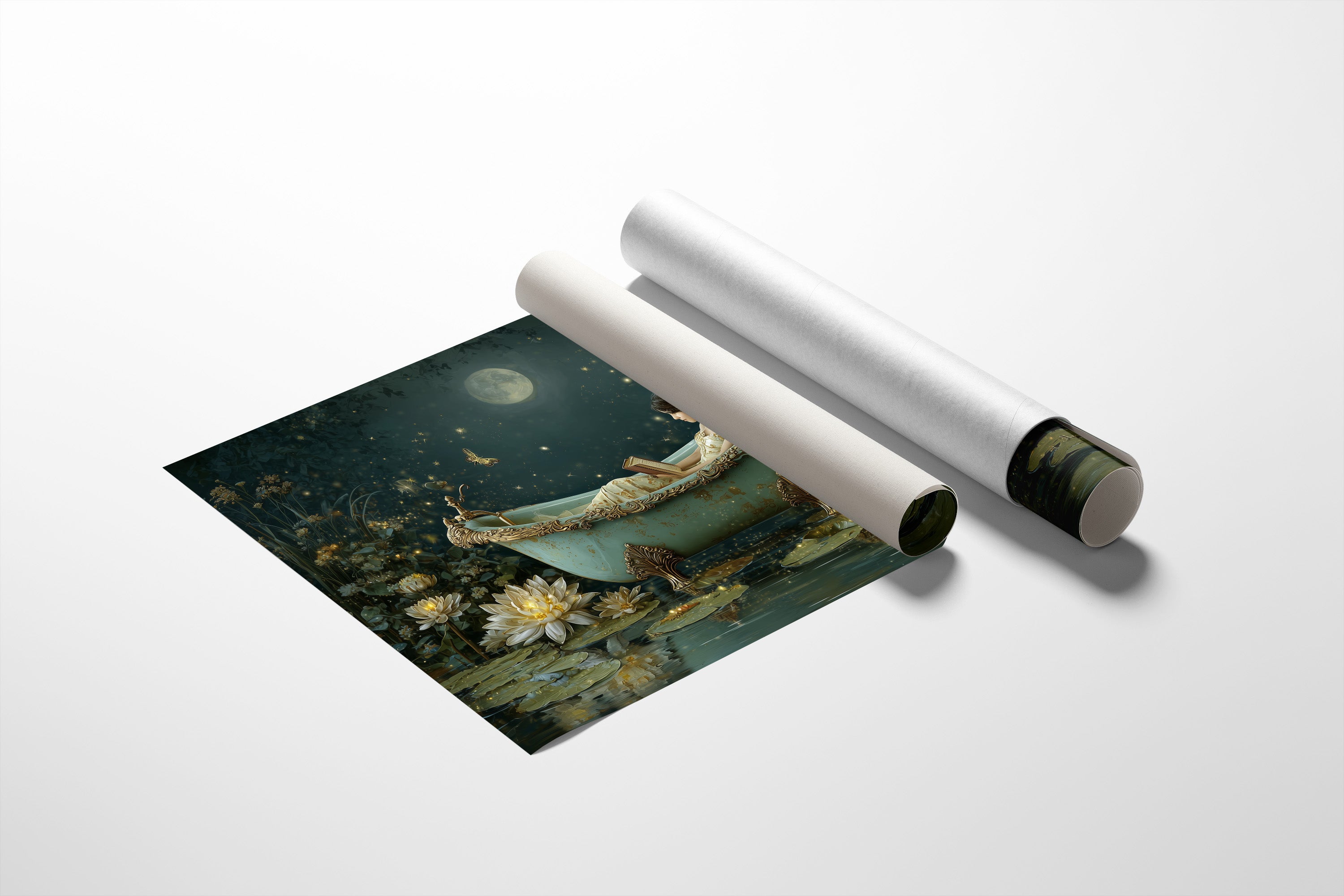 Moonlit Bathing Among Lotus Blooms