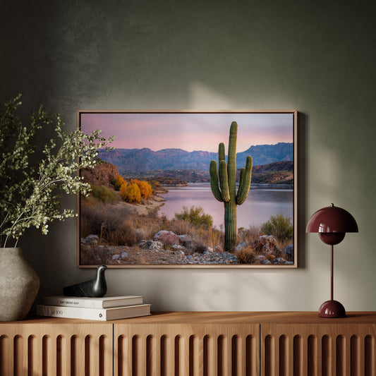 Desert Lake Glows At Dusk