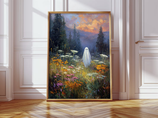 Ghostly Meadow Landscape Canvas - Whimsical Nature Art - Gallery Canvas image 6