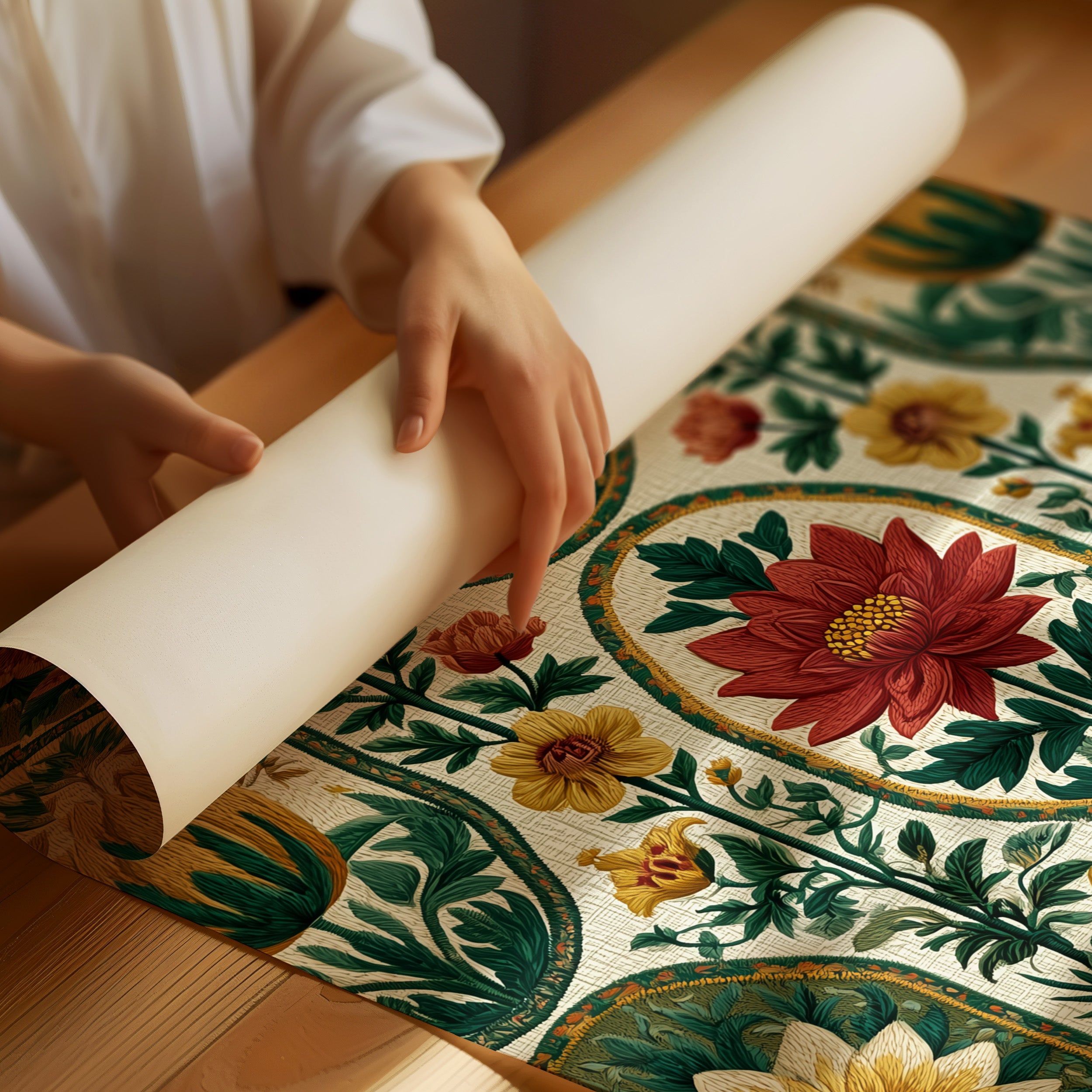 Cameo Blooms on Linen Field