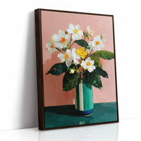 White Flowers Against a Pink Wall