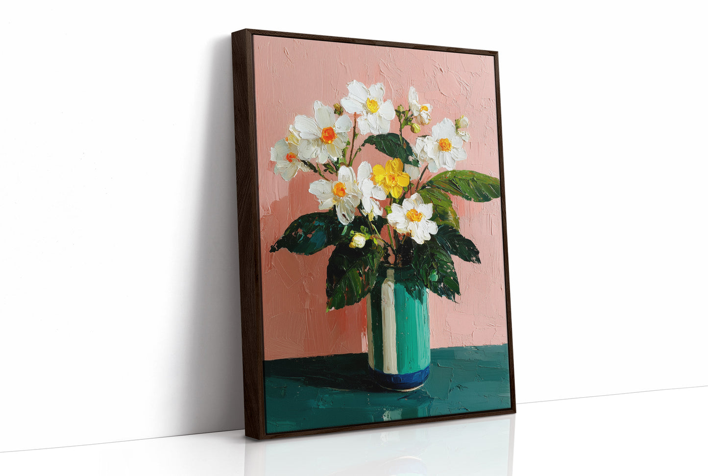 White Flowers Against a Pink Wall