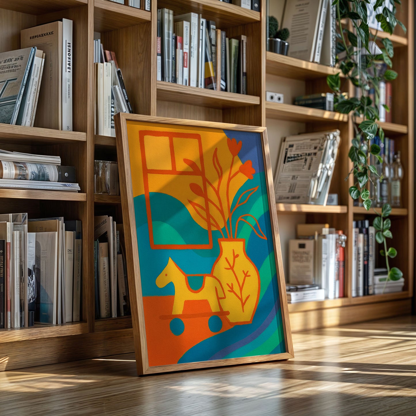 Wooden Horse Meets Morning Tulips