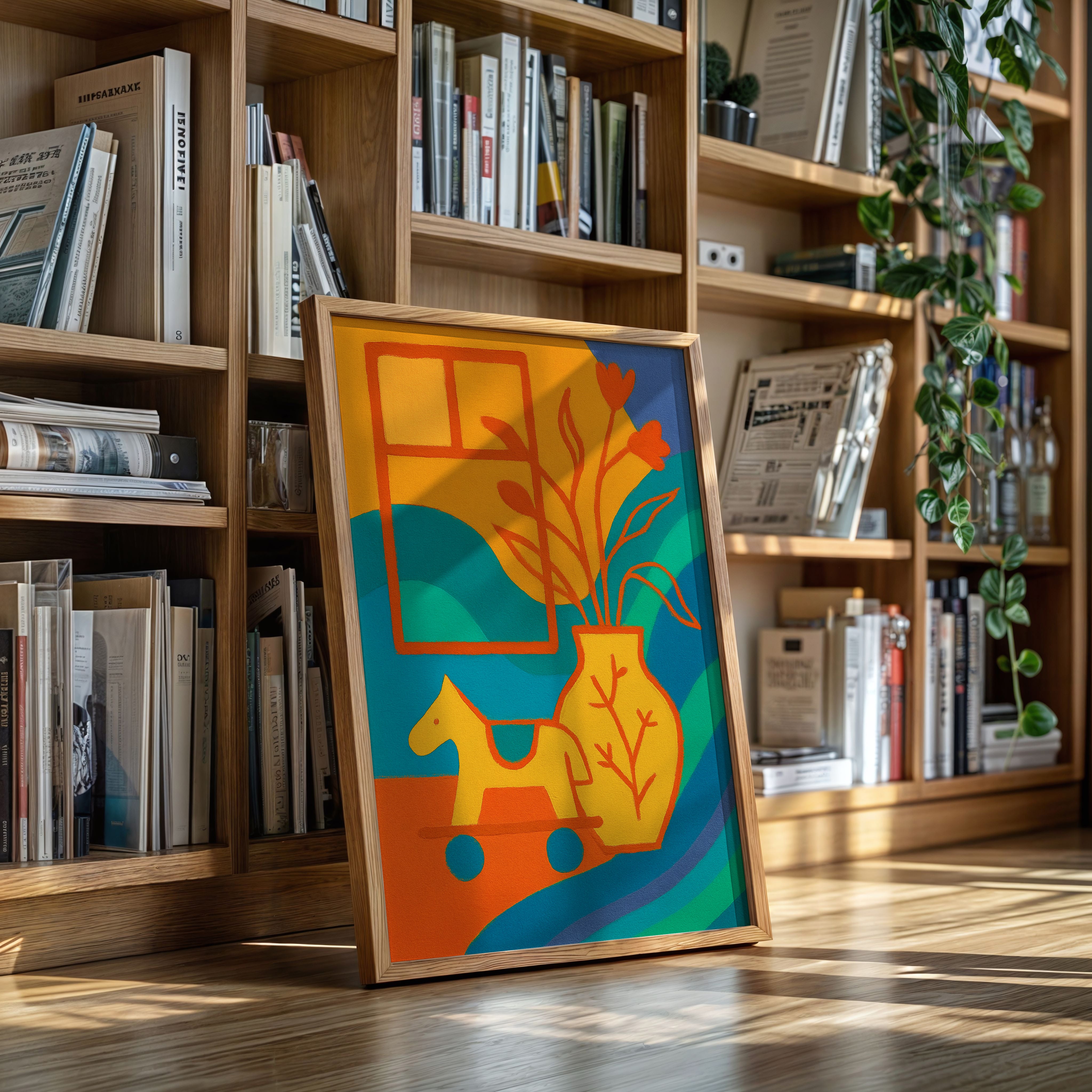 Wooden Horse Meets Morning Tulips