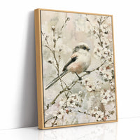 Long-Tailed Tit in Cherry Blossoms — Impasto Bird Painting