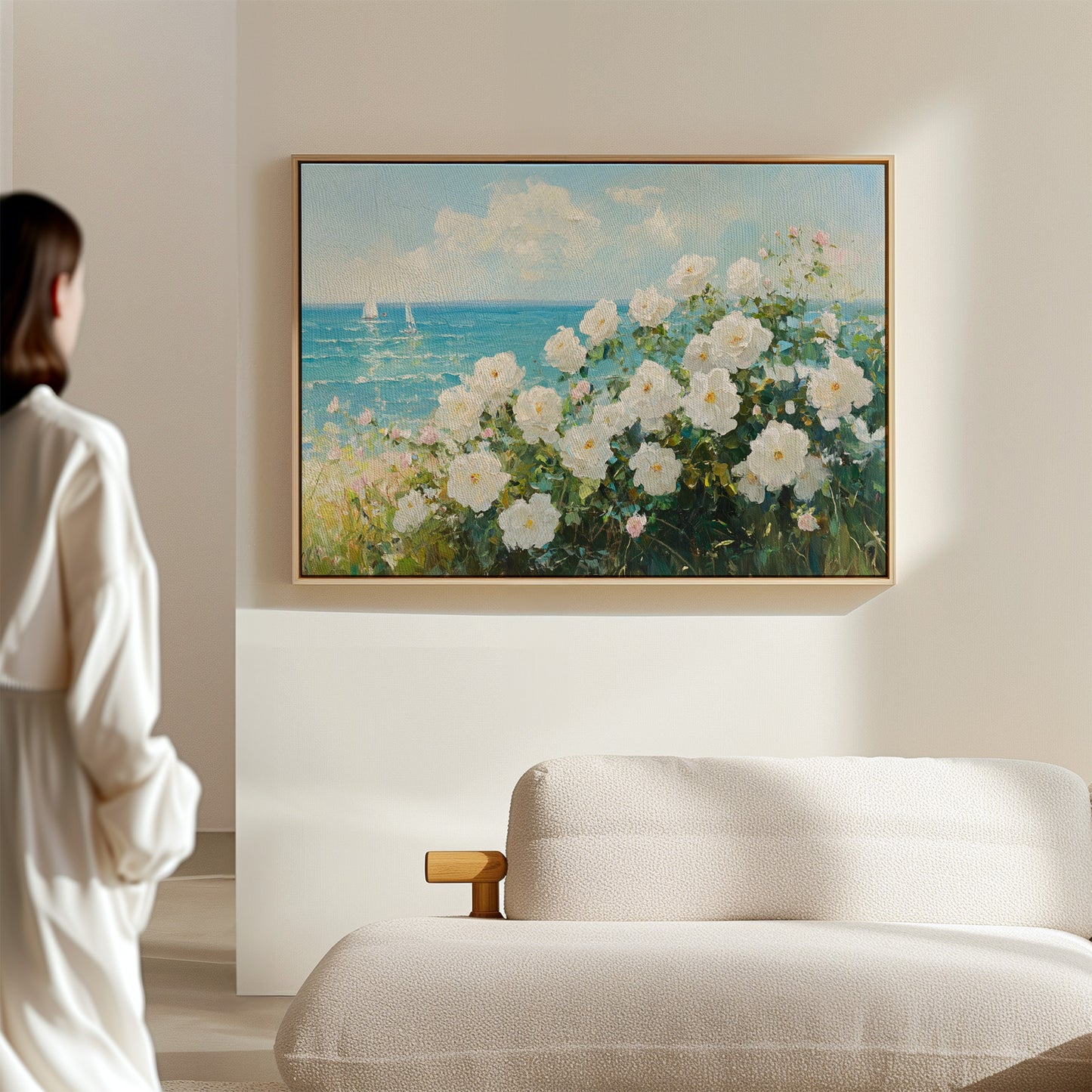 Coastal Roses Dance With Sailboats