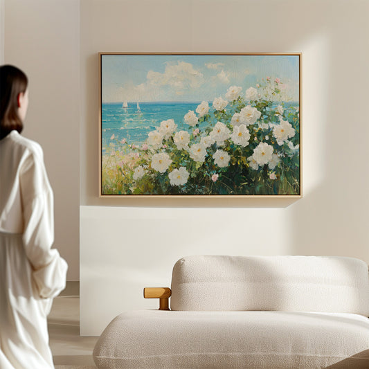 Coastal Roses Dance With Sailboats