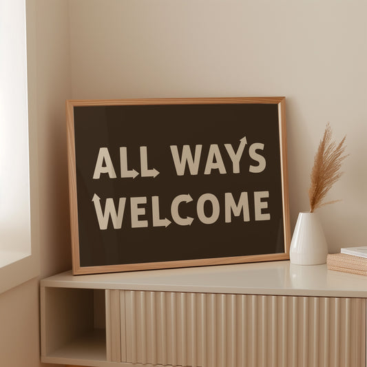 All Ways Welcome Bold Dark Background Print