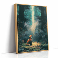 Fox in the Cathedral Light — Dark Forest Oil Painting
