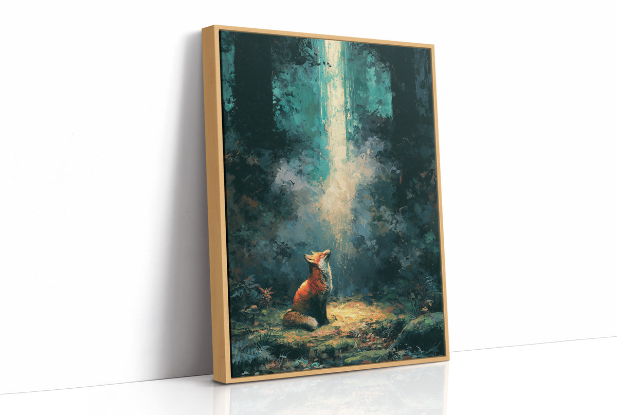 Fox in the Cathedral Light — Dark Forest Oil Painting