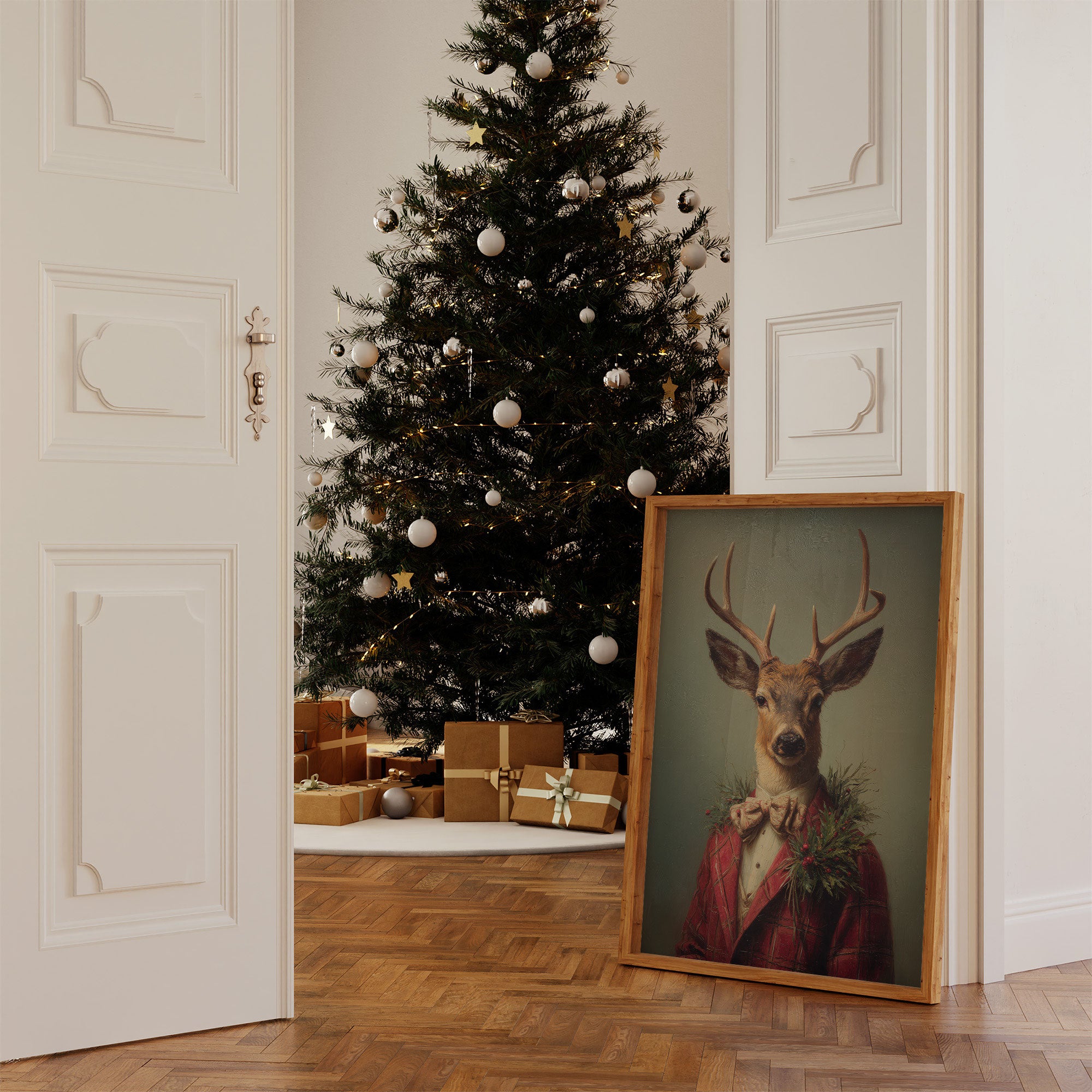 Festive Stag Adjusts His Bow