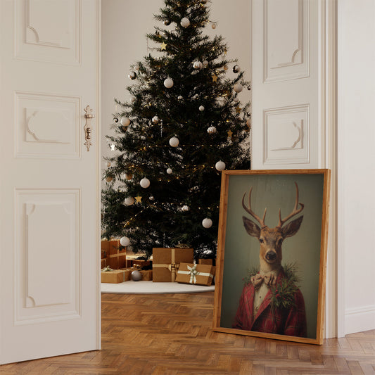 Festive Stag Adjusts His Bow