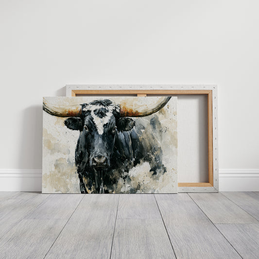 Ink Wash Longhorn Close-Up
