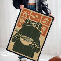 Ramen Frog in Retro Woodblock Style