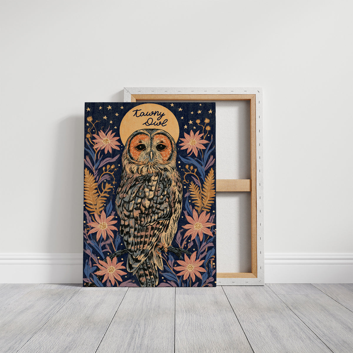 Tawny Owl and Golden Halo Moon