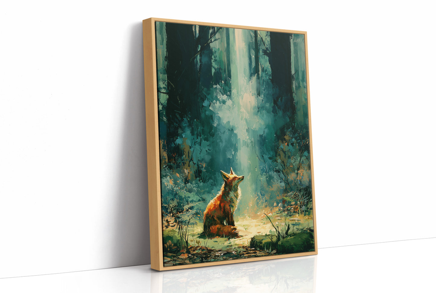 Fox in the Cathedral Light — Emerald Forest Oil Painting