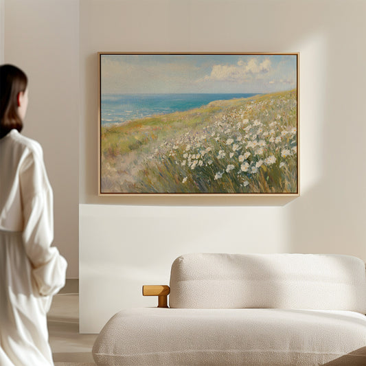 Coastal Daisies Dance Above Azure Waves