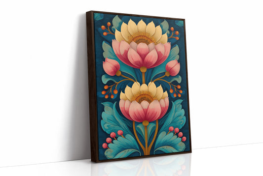 Folk Blooms on Deep Blue