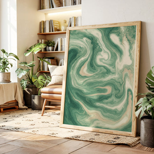Emerald Waves: Abstract Fluid Art Print