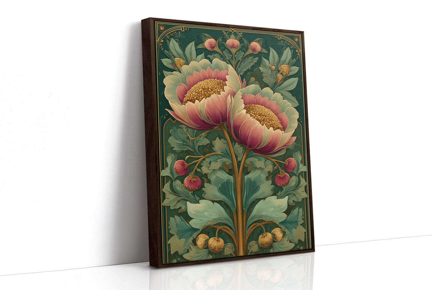 Two Peonies, One Gilded Stem