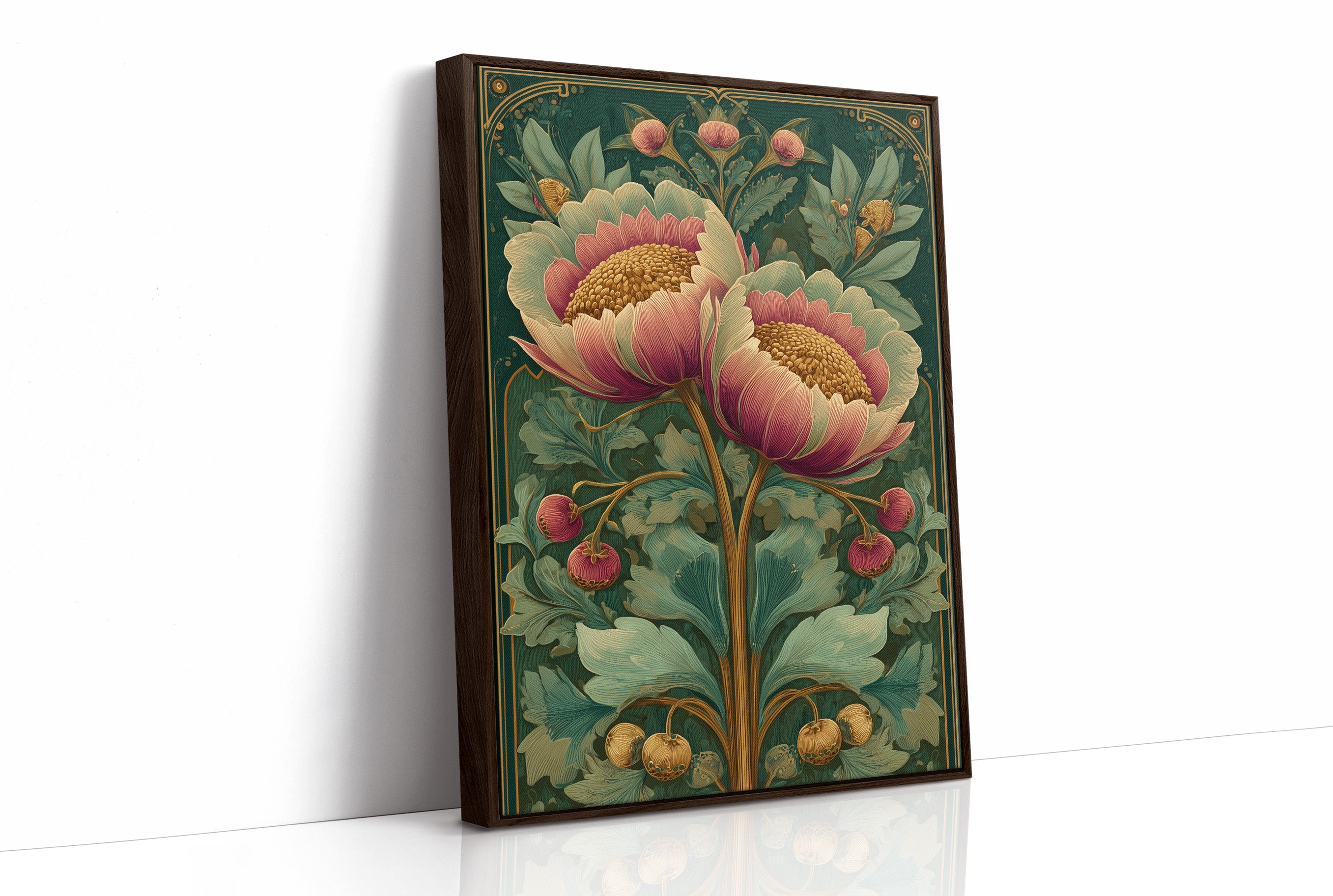 Two Peonies, One Gilded Stem