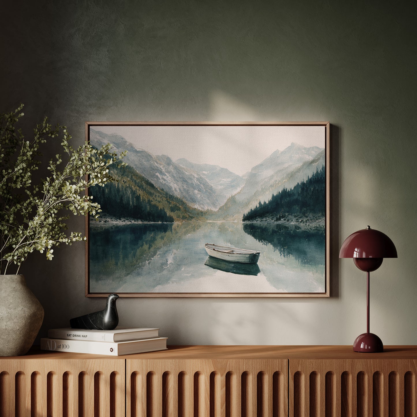 Lone Boat Mirrors Mountain Peace