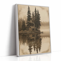 Sepia Cabin On A Still Lake