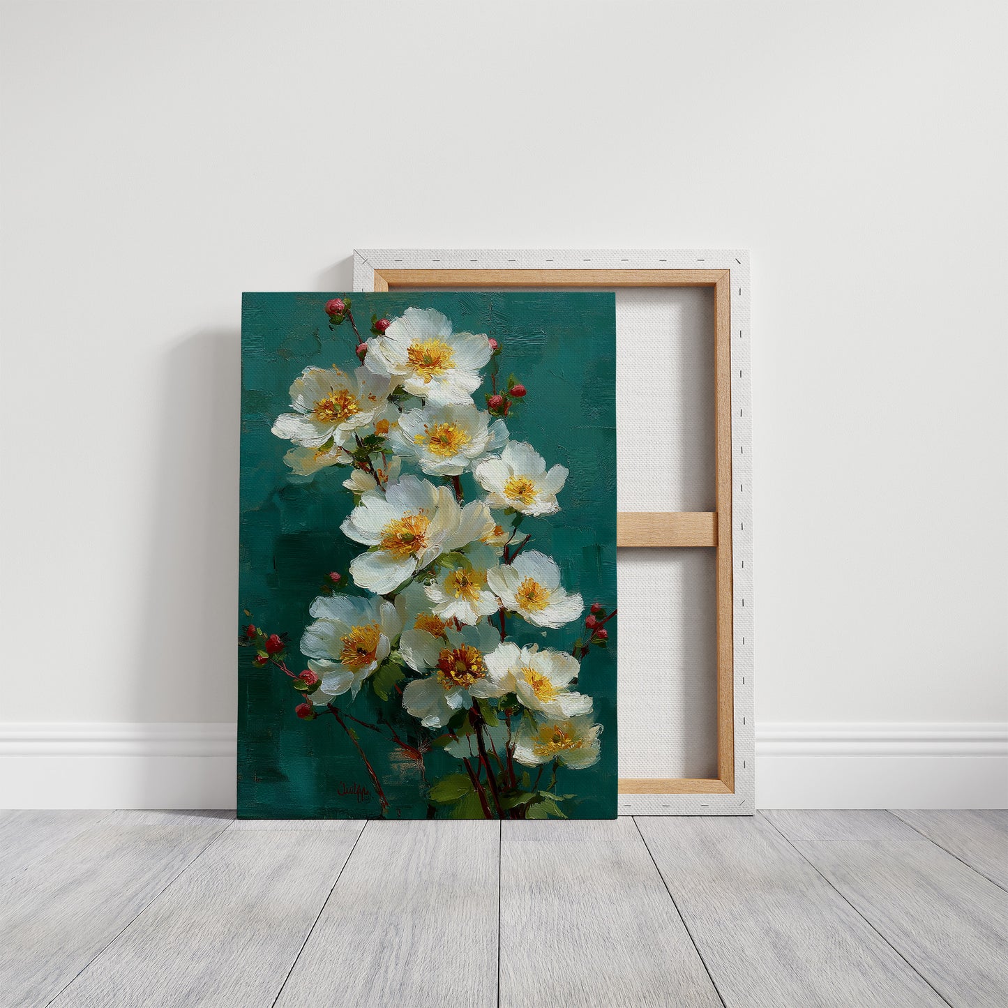 White Blooms Against Teal