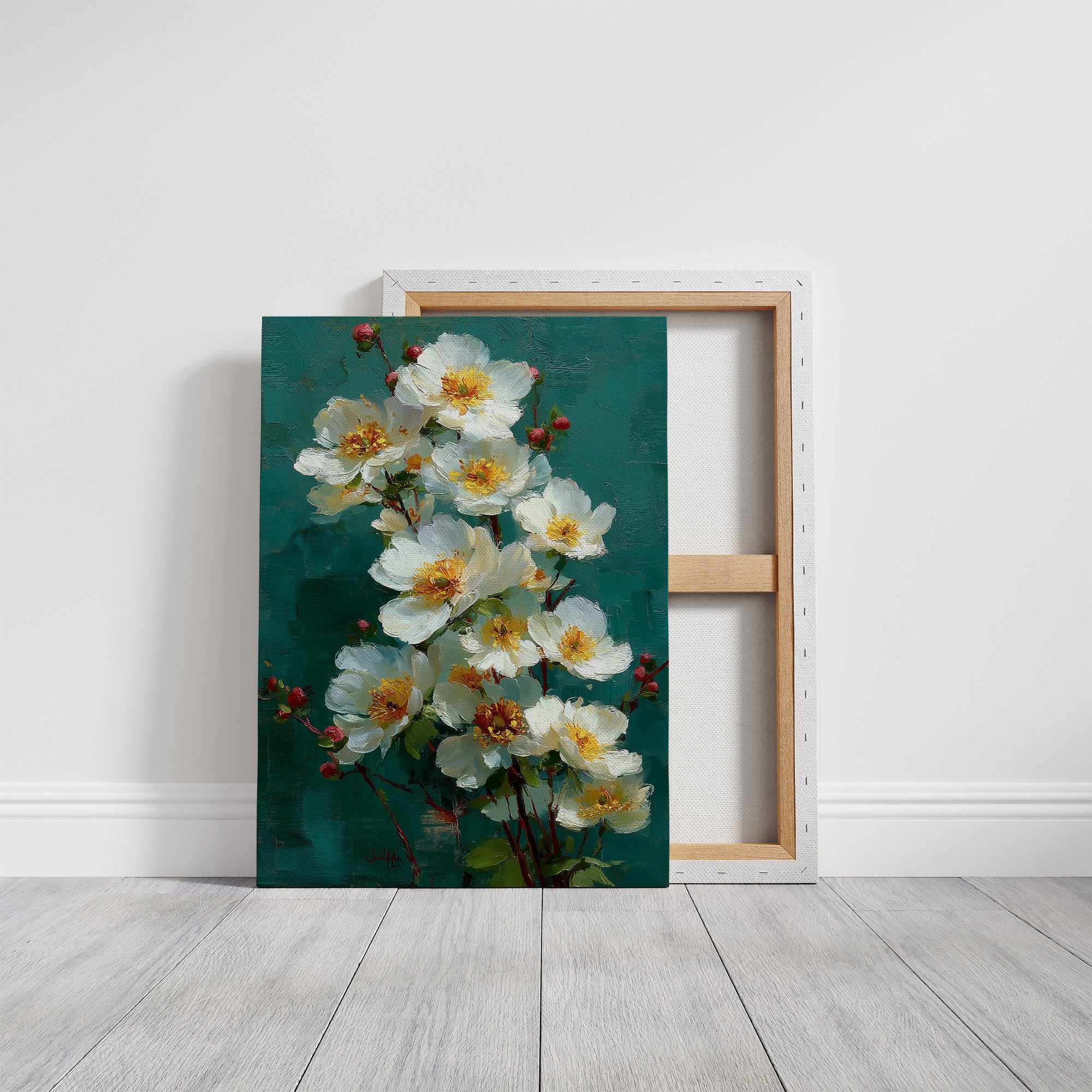 White Blooms Against Teal