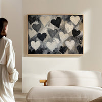 Hearts Dance Through Monochrome Mist