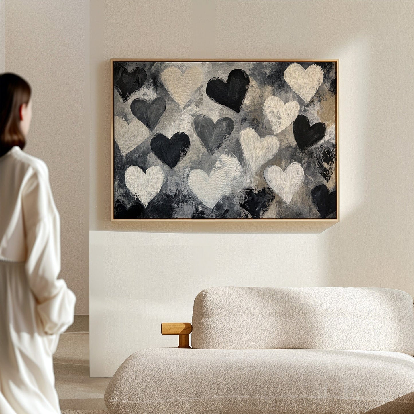 Hearts Dance Through Monochrome Mist