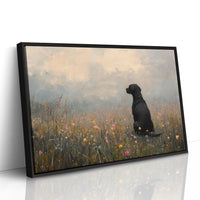 Serene Black Lab in Wildflowers – Rustic Dog Art Print
