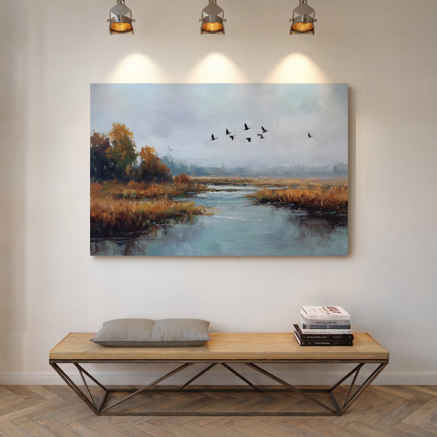 Autumn Geese Cross Silver Waters