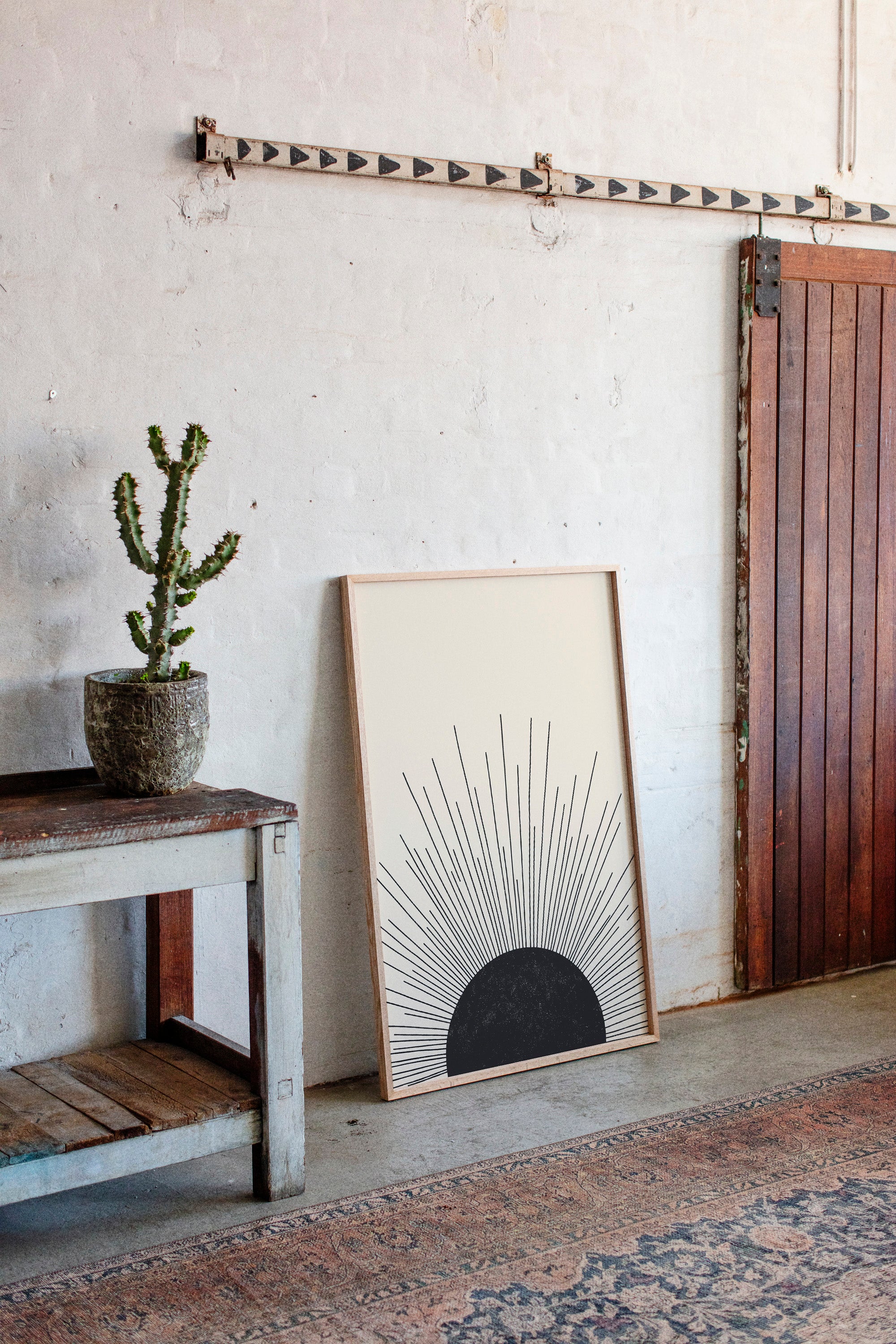 Minimal Black Sunburst Rising