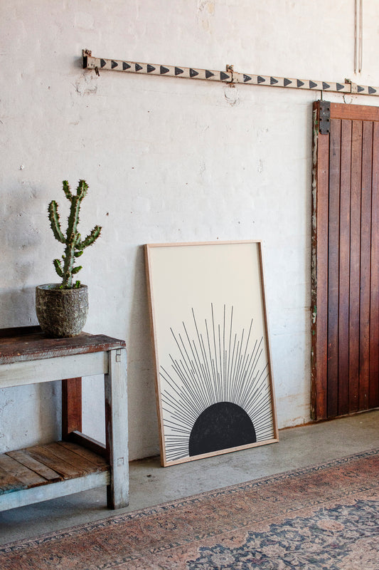 Minimal Black Sunburst Rising