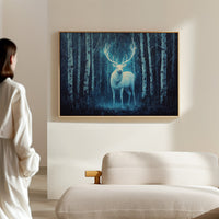Moonlit Stag Among Birch Trees