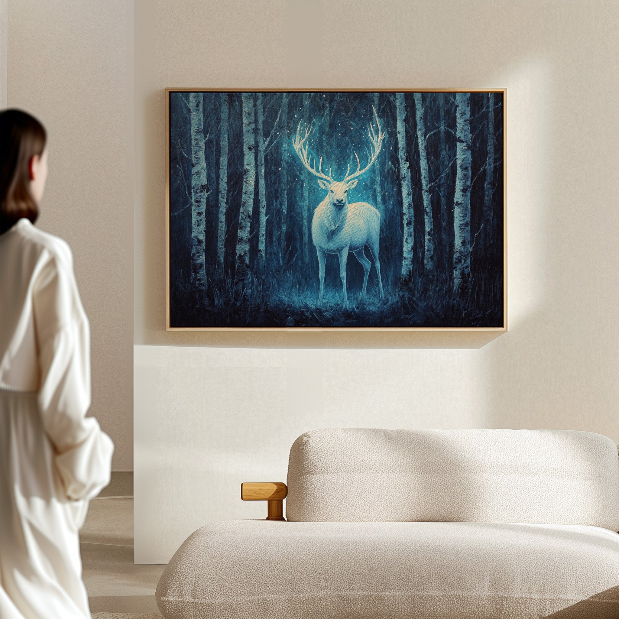 Moonlit Stag Among Birch Trees