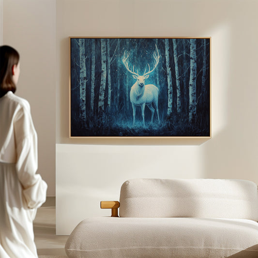 Moonlit Stag Among Birch Trees