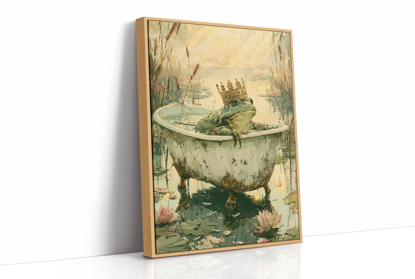 The Frog Prince's Bath — Golden Hour Pond Painting
