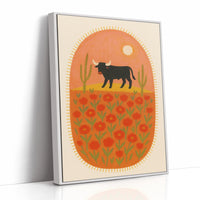 Desert Bloom with Bull at Sunset