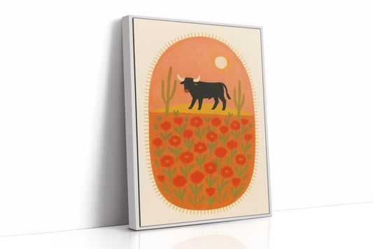 Desert Bloom with Bull at Sunset