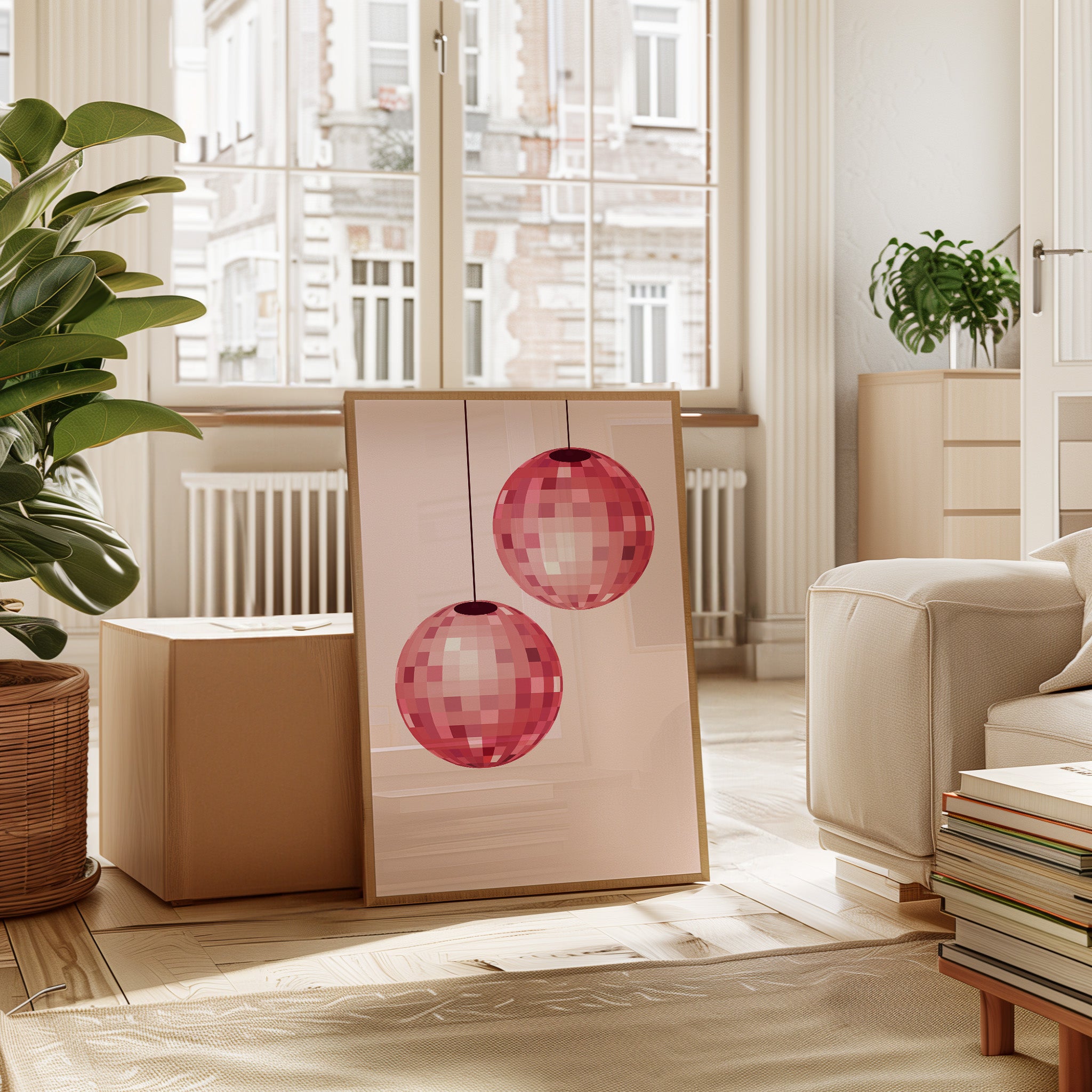 Rose Disco Spheres Catch Morning Light