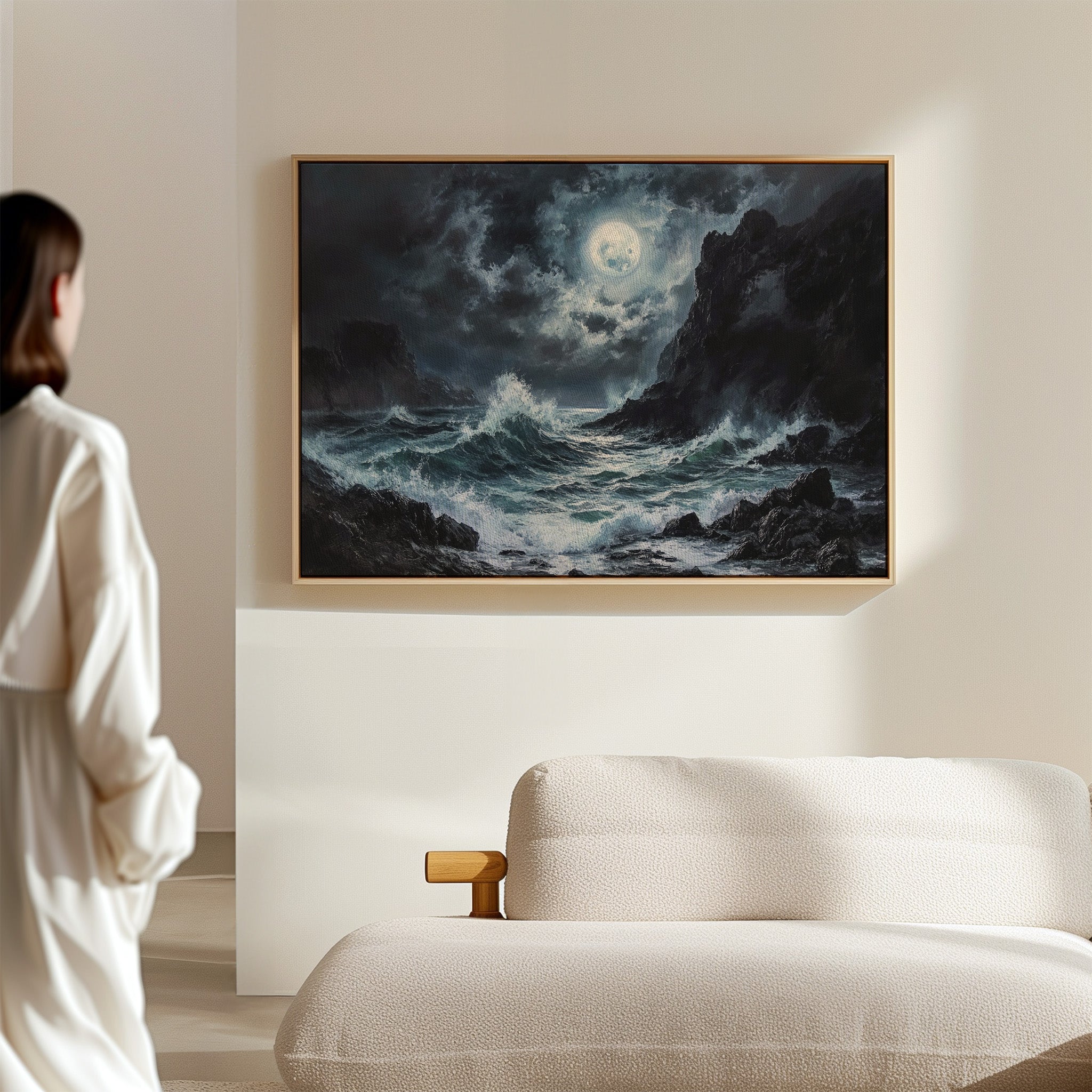 Moonlit Waves Break Against Cliffs