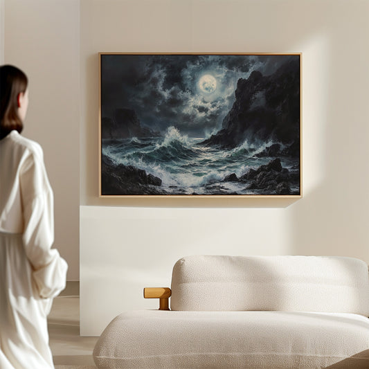 Moonlit Waves Break Against Cliffs