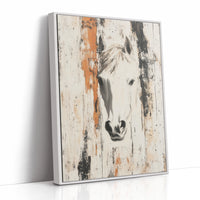White Horse Against Rustic Planks