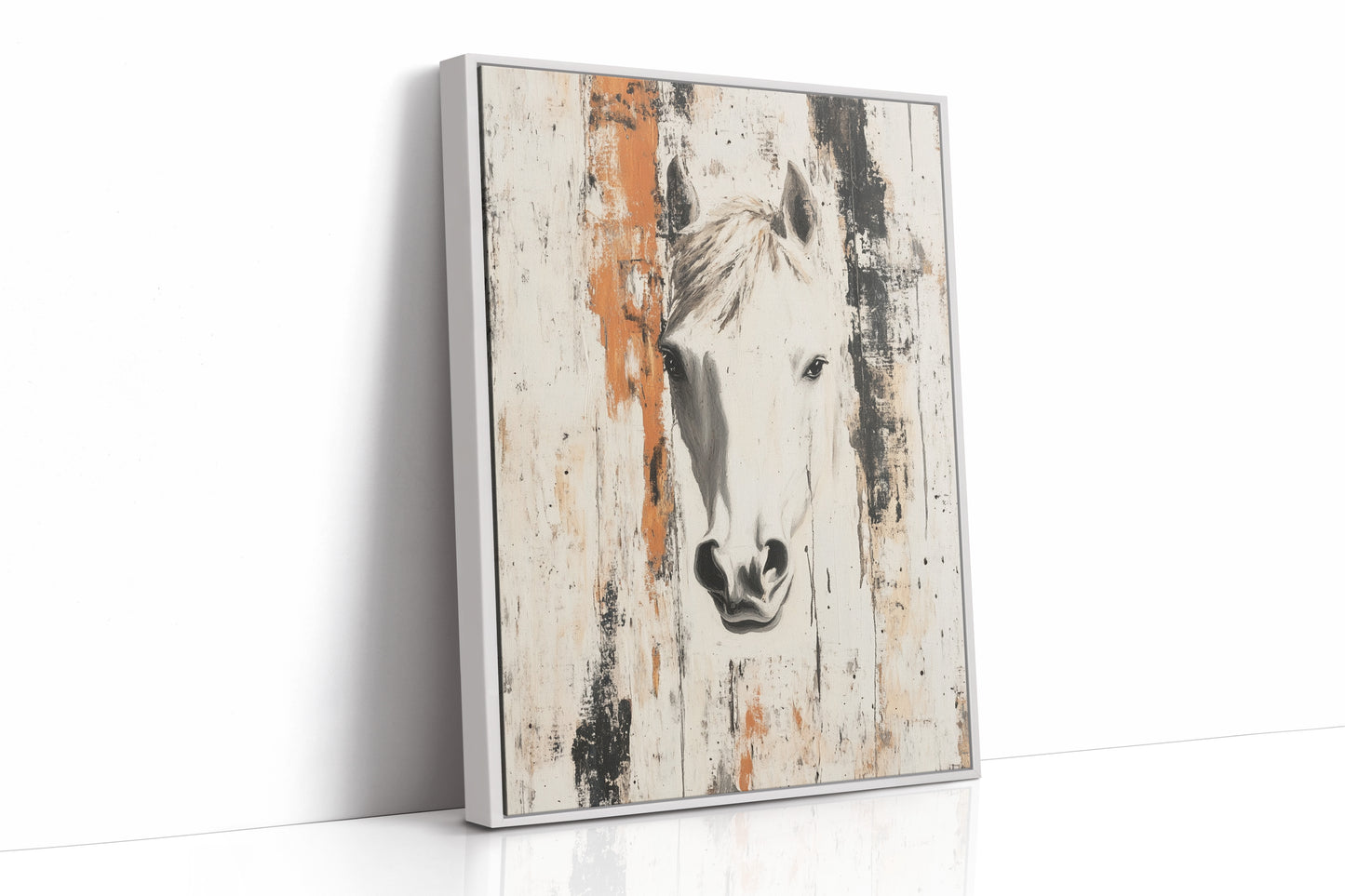 White Horse Against Rustic Planks