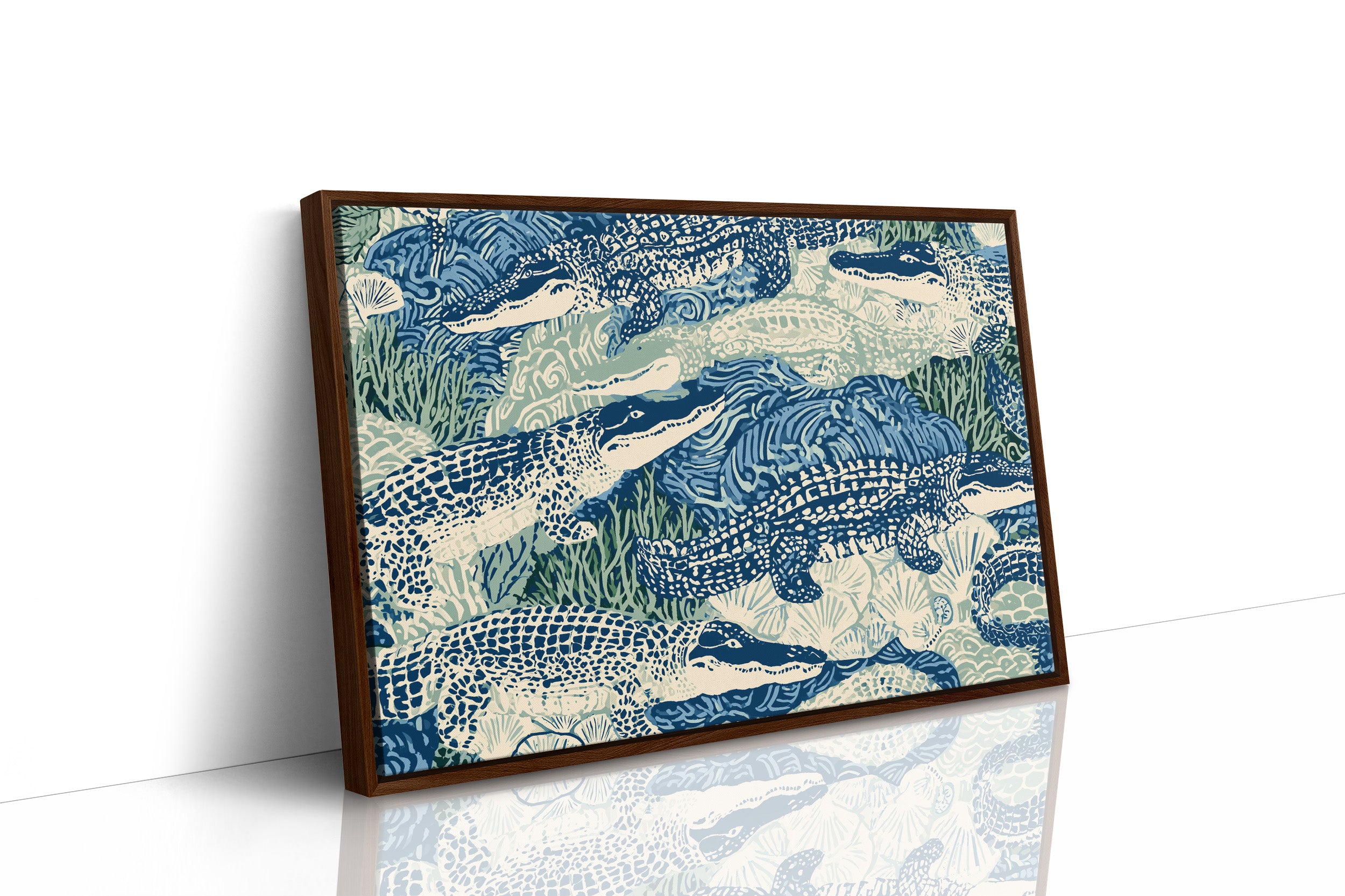 Alligators In Block Print Blue