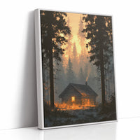 Cabin Glowing In Forest Fire Light
