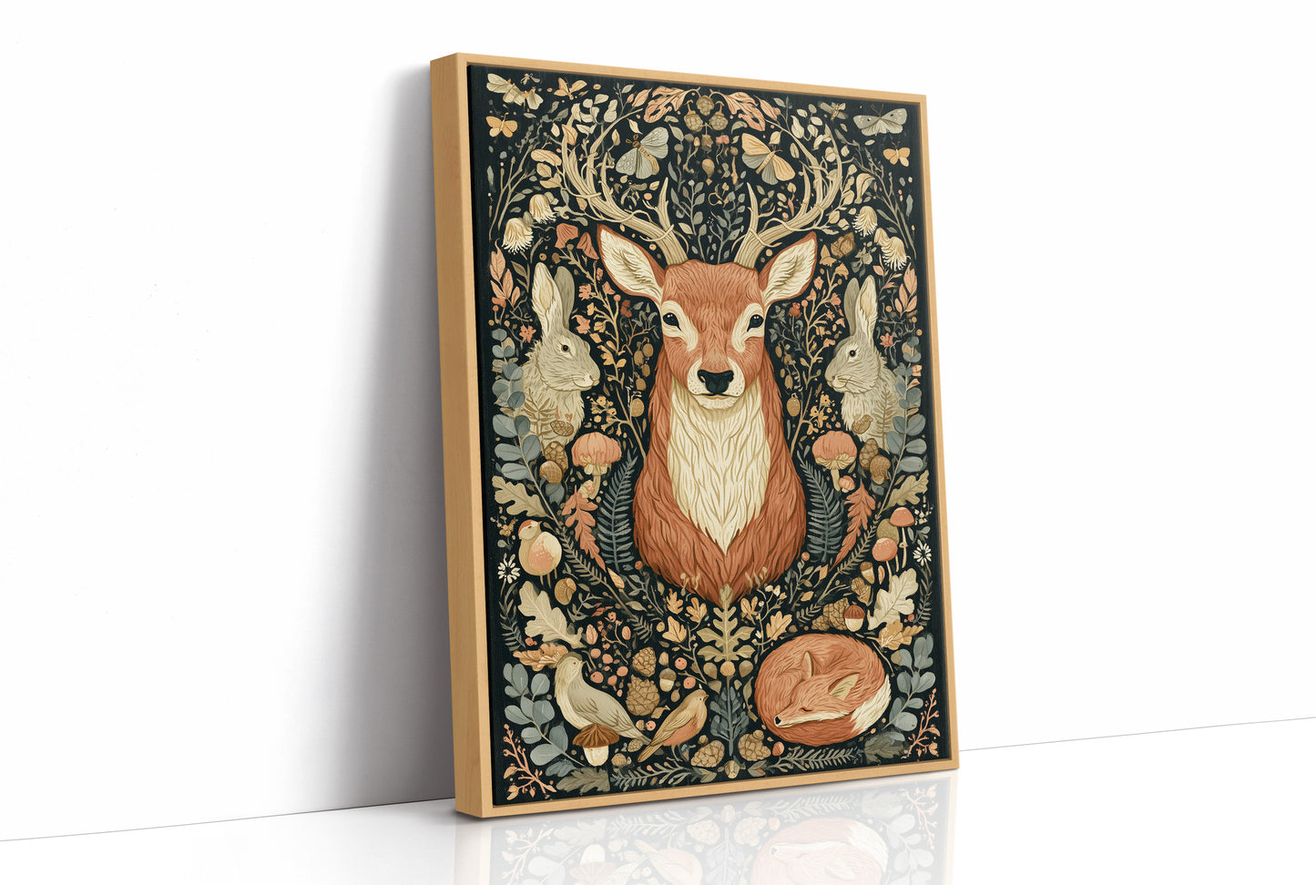 Woodland Tapestry — Dark Folk Art Deer and Forest Creatures